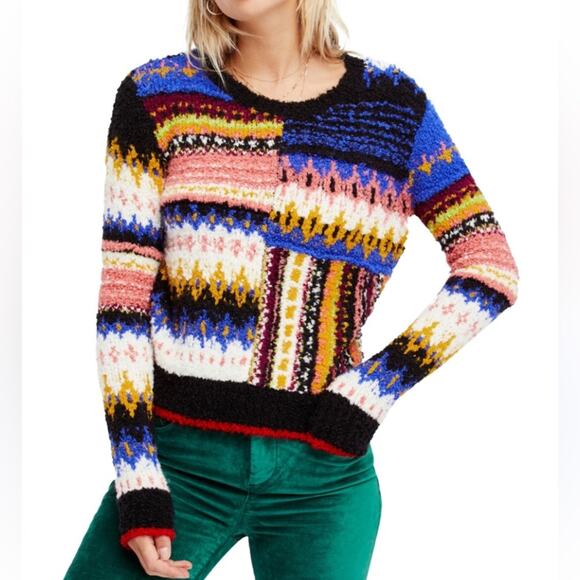 Free People womens large best day ever sweater pullover alpaca multicolor pink - Picture 1 of 11